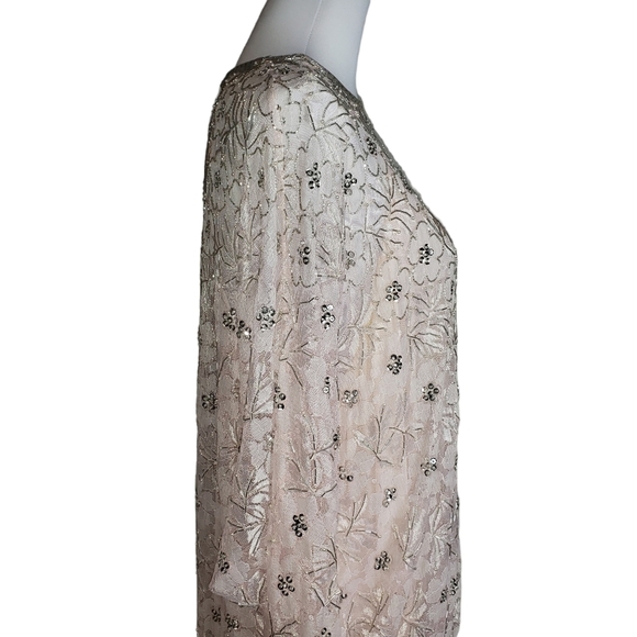 Vtg Judith Ann Plus Pink Dress Sz 2X 18-20 Floral Bead Sequin Drop Waist Flapper - Picture 4 of 16